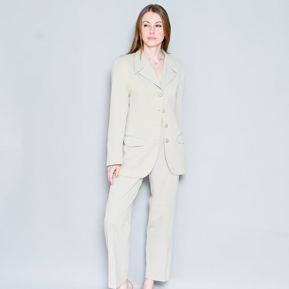 713. VINTAGE Blasé Beige Blazer and Pants Pantsuit S/M - Picture 1 of 11